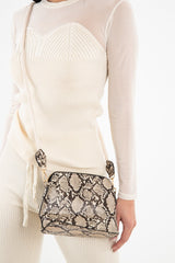 Beige Snake Print Faux Leather Rope Bag - Tylia-Bags