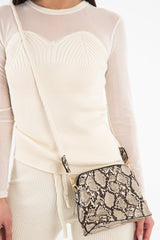 Beige Snake Print Faux Leather Rope Bag - Tylia-Bags