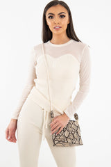 Beige Snake Print Faux Leather Rope Bag - Tylia-Bags