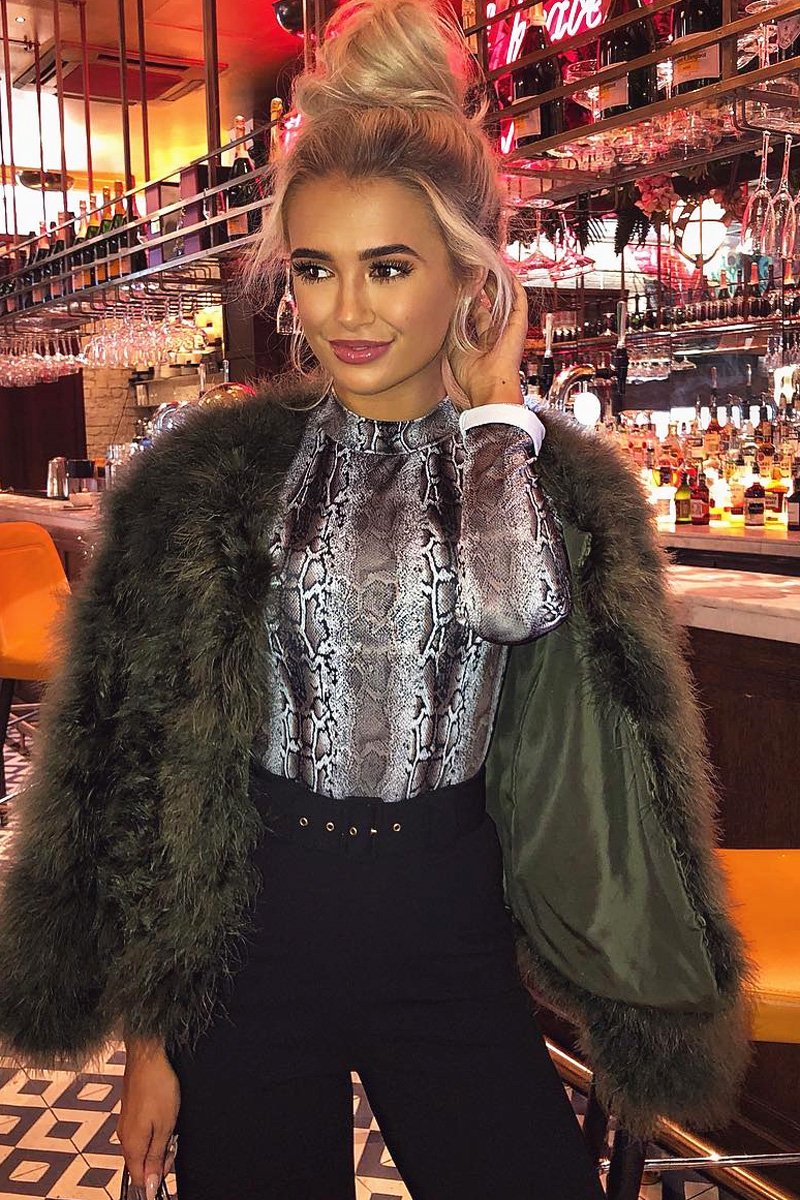 Beige Snake Print High Neck Long Sleeve Bodysuit - Monique-Bodysuits