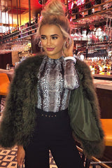 Beige Snake Print High Neck Long Sleeve Bodysuit - Monique-Bodysuits