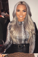 Beige Snake Print High Neck Long Sleeve Bodysuit - Monique-Bodysuits