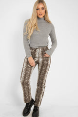 Beige Snake Print High Waist Denim Jeans - Raeann-Jeans