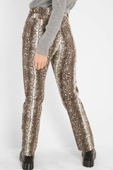 Beige Snake Print High Waist Denim Jeans - Raeann-Jeans