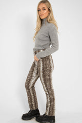 Beige Snake Print High Waist Denim Jeans - Raeann-Jeans