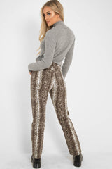 Beige Snake Print High Waist Denim Jeans - Raeann-Jeans