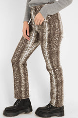 Beige Snake Print High Waist Denim Jeans - Raeann-Jeans