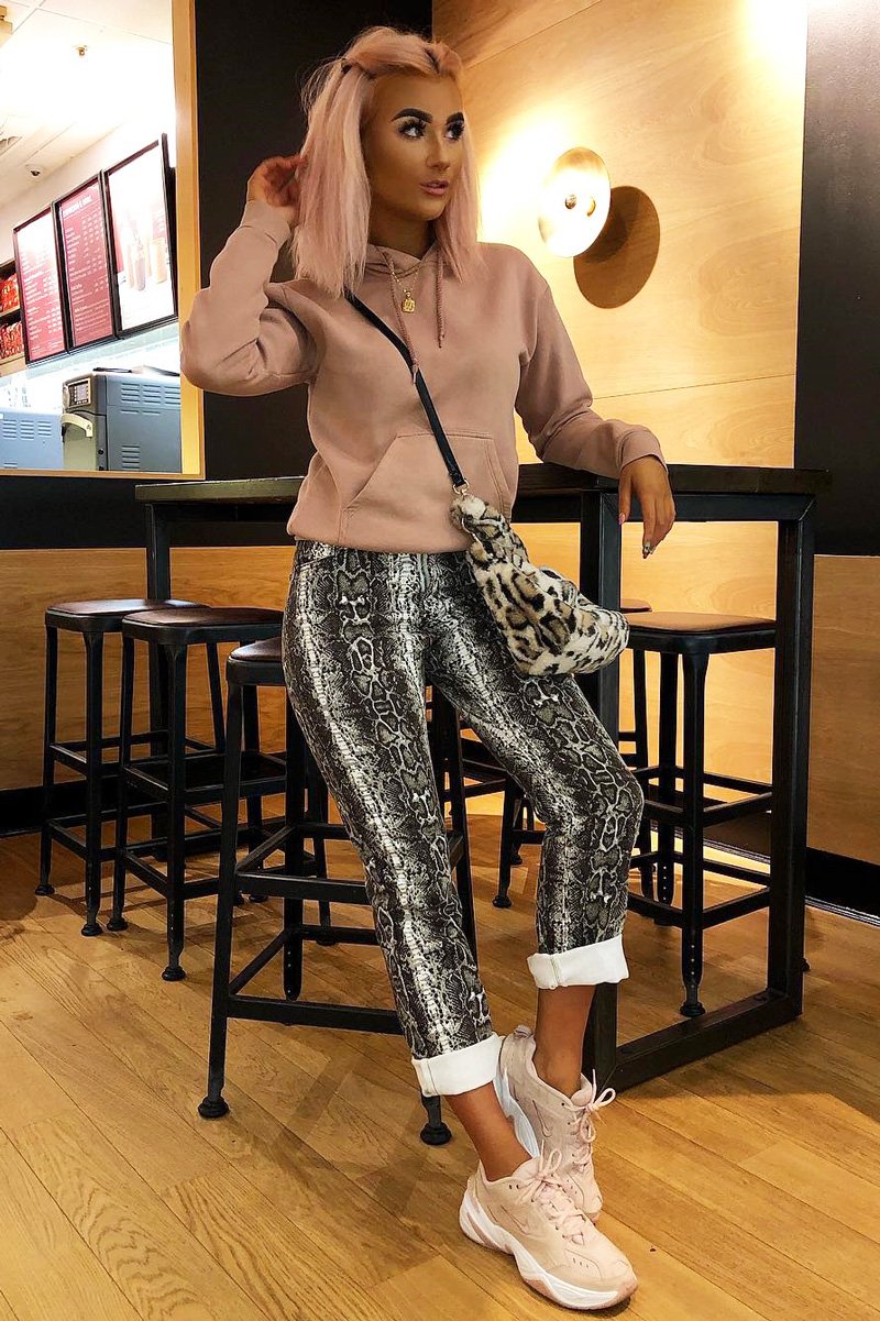 Beige Snake Print High Waist Denim Jeans - Raeann-Jeans