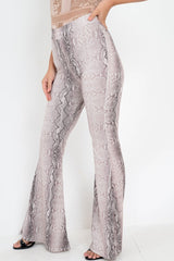 Beige Snake Print High Waisted Flared Trousers - Kamryn-Trousers