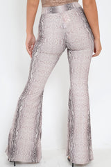 Beige Snake Print High Waisted Flared Trousers - Kamryn-Trousers