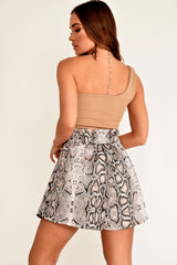 Beige Snake Print Paper Bag Waist Shorts - Lilybeth-Shorts