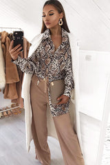 Beige Snake Print Shirt Dress - Haigen-Dresses