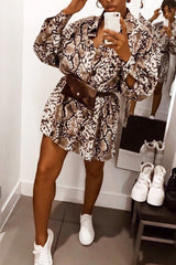 Beige Snake Print Shirt Dress - Haigen-Dresses