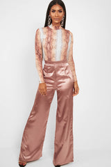 Beige Snake Print Slinky High Neck Bodysuit - Abira-Bodysuits