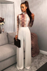 Beige Snake Print Slinky High Neck Bodysuit - Abira-Bodysuits