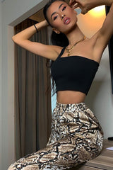 Beige Snake Print Tie Waist Cuffed Trousers - Annica-Trousers