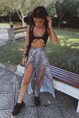 Beige Snake Print Wide Leg Belted Trousers - Brooklinn-Trousers