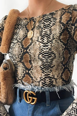 Beige Snake Scoop Neck Long Sleeve Bodysuit - Melody-Bodysuits