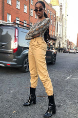 Beige Snake Scoop Neck Long Sleeve Bodysuit - Melody-Bodysuits