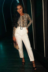 Beige Snake Scoop Neck Long Sleeve Top - Kenya-Tops