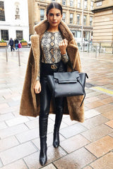 Beige Snake Scoop Neck Long Sleeve Top - Kenya-Tops