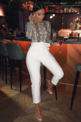 Beige Snake Scoop Neck Long Sleeve Top - Kenya-Tops