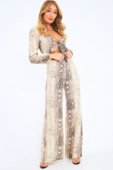 Beige Snake Wide Leg Trousers - Finley-Trousers