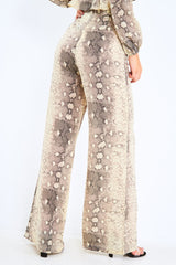 Beige Snake Wide Leg Trousers - Finley-Trousers