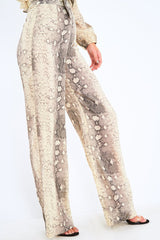 Beige Snake Wide Leg Trousers - Finley-Trousers