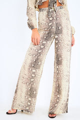 Beige Snake Wide Leg Trousers - Finley-Trousers