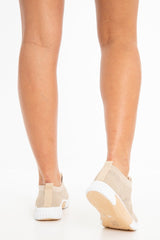 Beige Sock Fit Slip On Lace Trainers - Aleya-Trainers