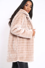 Beige Soft Faux Fur Hooded Coat - Kila-Jackets