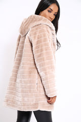 Beige Soft Faux Fur Hooded Coat - Kila-Jackets