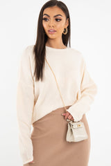 Beige Soft Knit Asymmetric Hem Jumper - Francia-Jumper