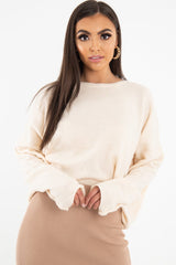 Beige Soft Knit Asymmetric Hem Jumper - Francia-Jumper