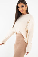 Beige Soft Knit Asymmetric Hem Jumper - Francia-Jumper