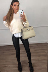 Beige Soft Knit Asymmetric Hem Jumper - Francia-Jumper