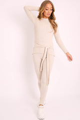 Beige Soft Touch Belted Loungewear Set - Haizley-Co-ords