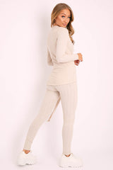 Beige Soft Touch Belted Loungewear Set - Haizley-Co-ords