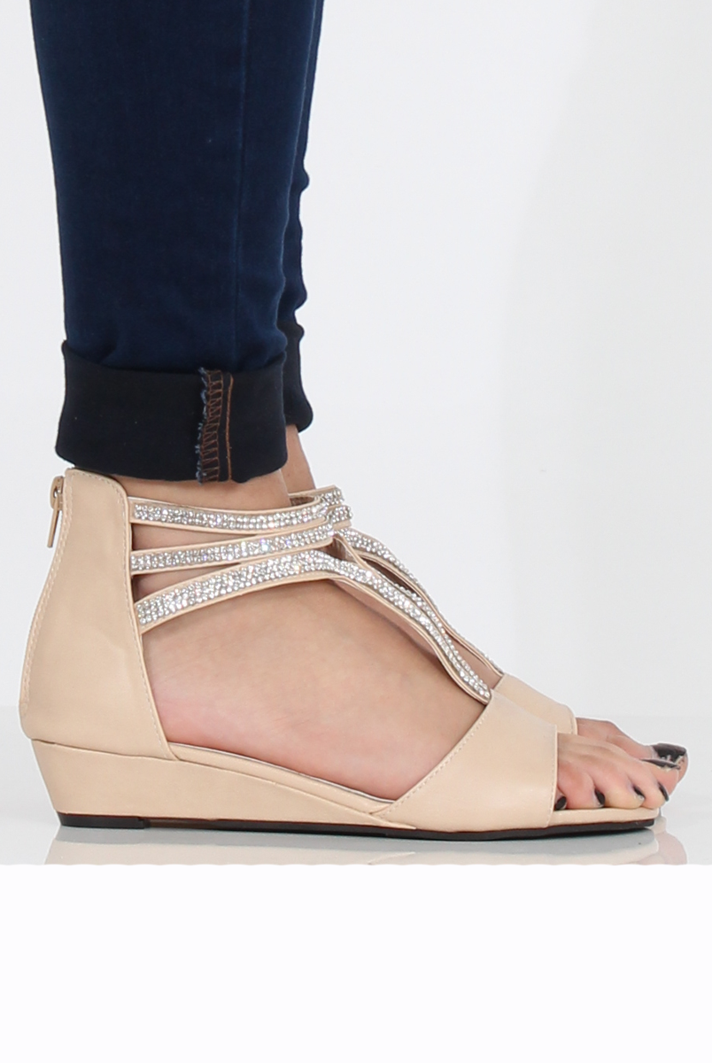 Beige Sparkle Open Toe Sandals - Miri-Sandals