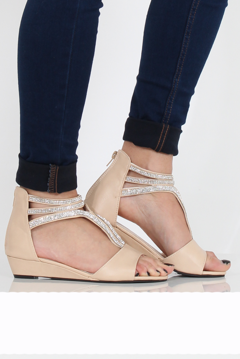 Beige Sparkle Open Toe Sandals - Miri-Sandals