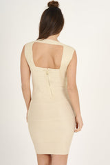Beige Sparkly Bandage Midi Dress - Libby-Dresses