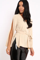 Beige Split Sleeve Top - Porter-Tops
