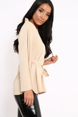 Beige Split Sleeve Top - Porter-Tops