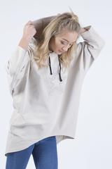 Beige Star Diamante Oversized Hoodie - Sarah-Loungewear