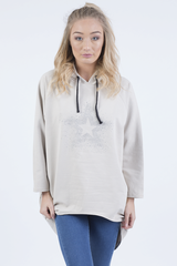 Beige Star Diamante Oversized Hoodie - Sarah-Loungewear