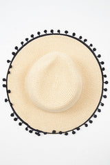 Beige Straw Pom Pom Beach Hat - Ilina-Hats