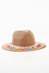 Beige Straw Rainbow Pom Pom Fedora - Kaliopi-Hats