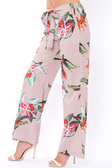 Beige Stripe trousers with floral print - Venice-Trousers