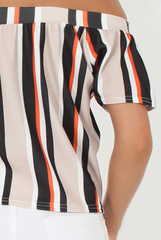 Beige Striped Bardot Top - Victoria-Tops
